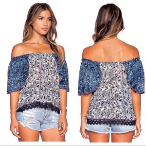Gypsy 05 navy blue off shoulder crop top